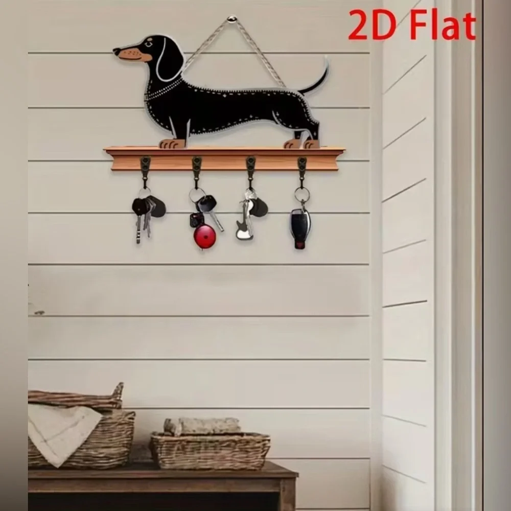 NEW Wooden Dachshund Key Holder - Black and Neutral
